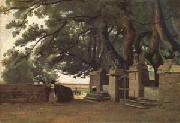 Jean Baptiste Camille  Corot A Gate Shaded by Trees also called Entrance to the Chateau Breton Landscapee (mk05) oil on canvas